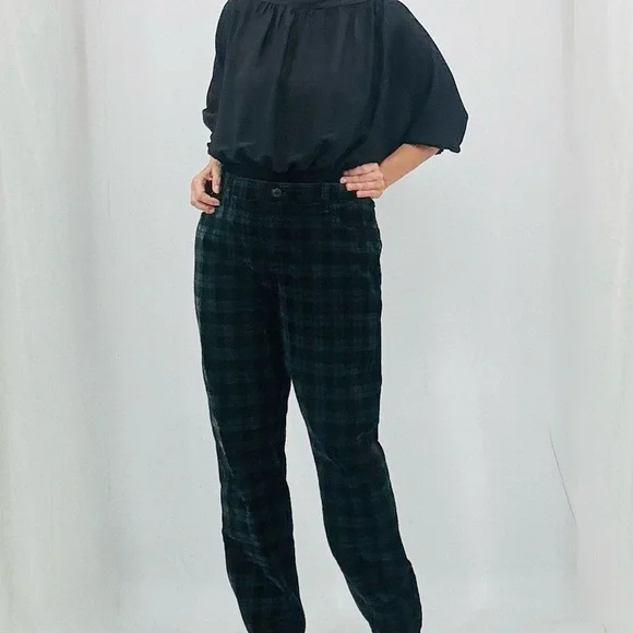 Talbots Holiday Preppy Old Money Tartan Plaid Velveteen Straight Leg Pants - Picture 2 of 16
